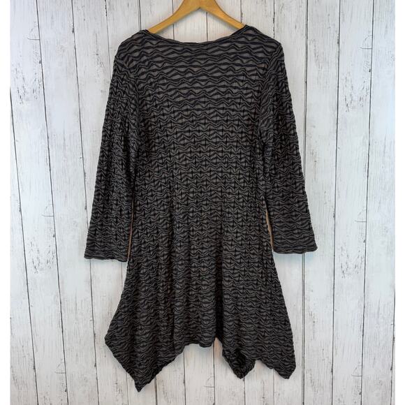 Cut Loose Brown Black Geometric Asymmetric Long Sleeve Tunic Dress Size Medium - Picture 8 of 14